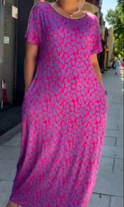 Dalia™ - Bedrucktes Freizeitkleid mit kurzen Ärmeln - Stilvivo™