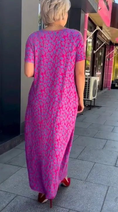 Dalia™ - Bedrucktes Freizeitkleid mit kurzen Ärmeln - Stilvivo™